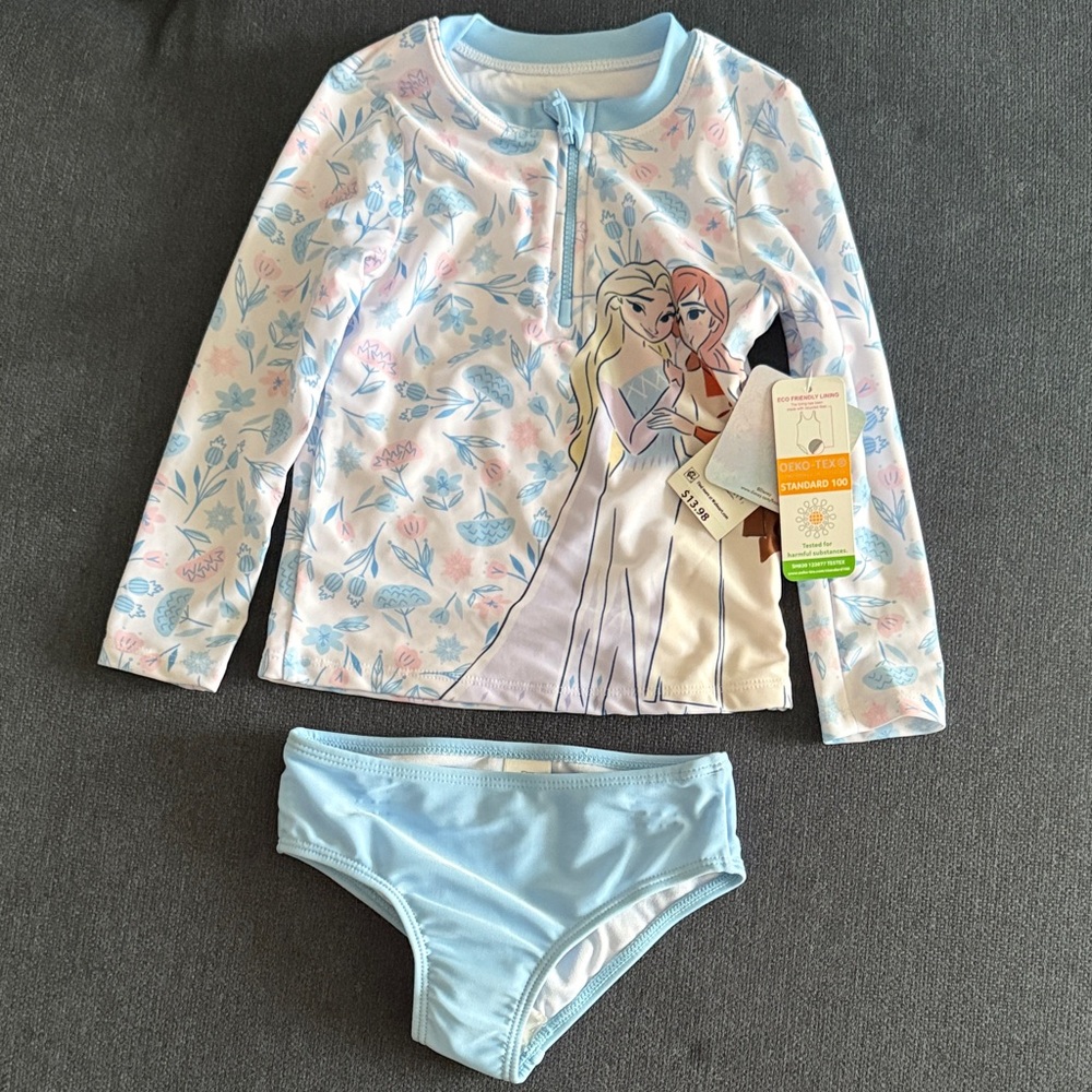 Disney Frozen Kids Swim Rashguard - Light Blue and Pink